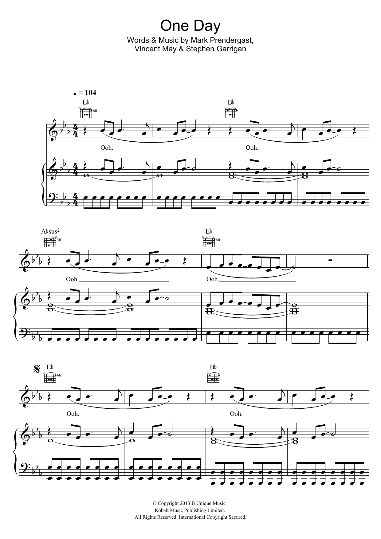 Kodaline One Day sheet music notes and chords. Download Printable PDF.