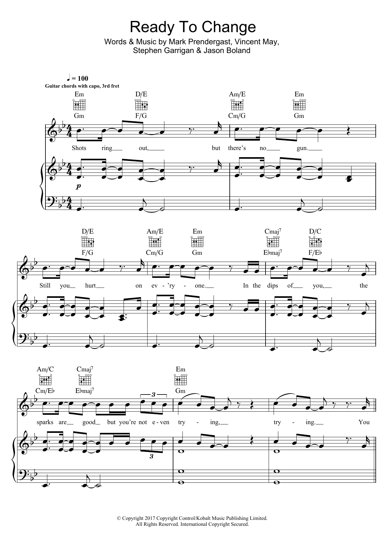 Learn to play Kodaline Ready To Change sheet music for Piano, Vocal & Guitar Chords in minutes. Price: 7.8900$ Kodaline Ready To Change sheet music notes and chords arranged for Piano, Vocal & Guitar Chords