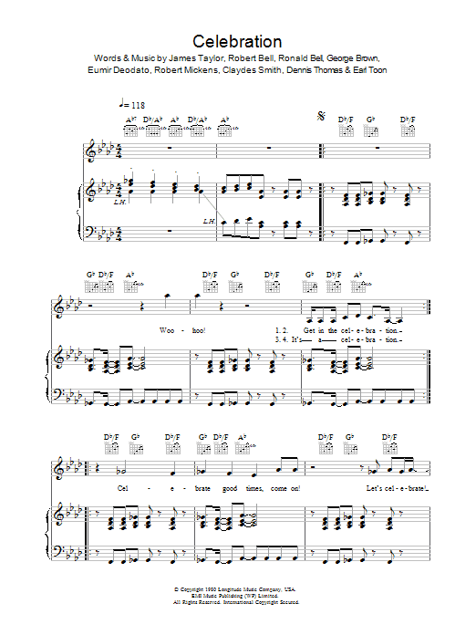 Kool And The Gang Celebration sheet music notes and chords. Download Printable PDF.