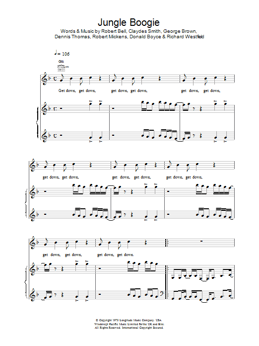 Kool And The Gang Jungle Boogie (from Pulp Fiction) sheet music notes and chords. Download Printable PDF.