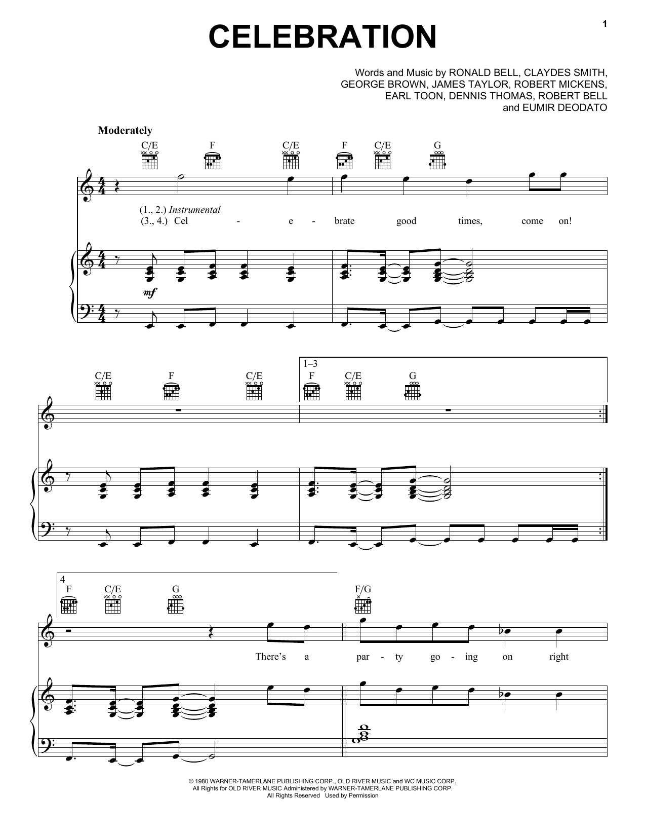 Kool & The Gang Celebration sheet music notes and chords. Download Printable PDF.