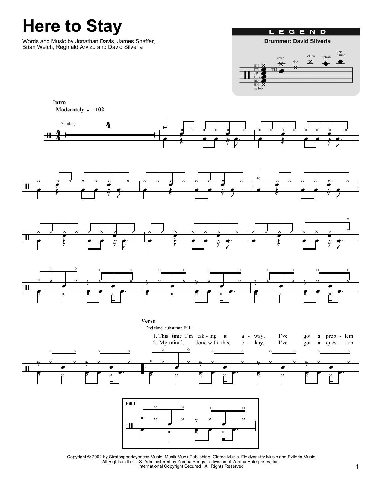 Korn Here To Stay sheet music notes and chords. Download Printable PDF.