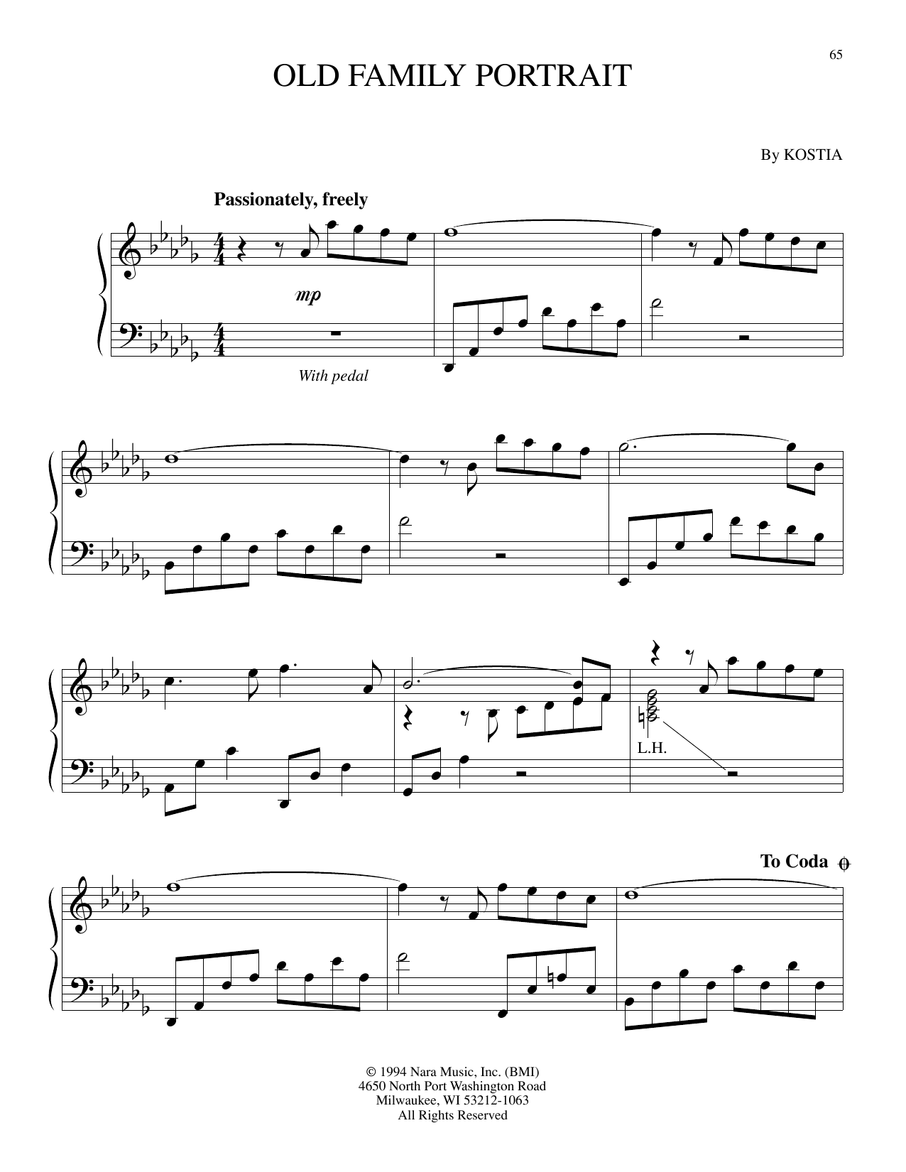 Kostia Old Family Portrait sheet music notes and chords arranged for Piano Solo