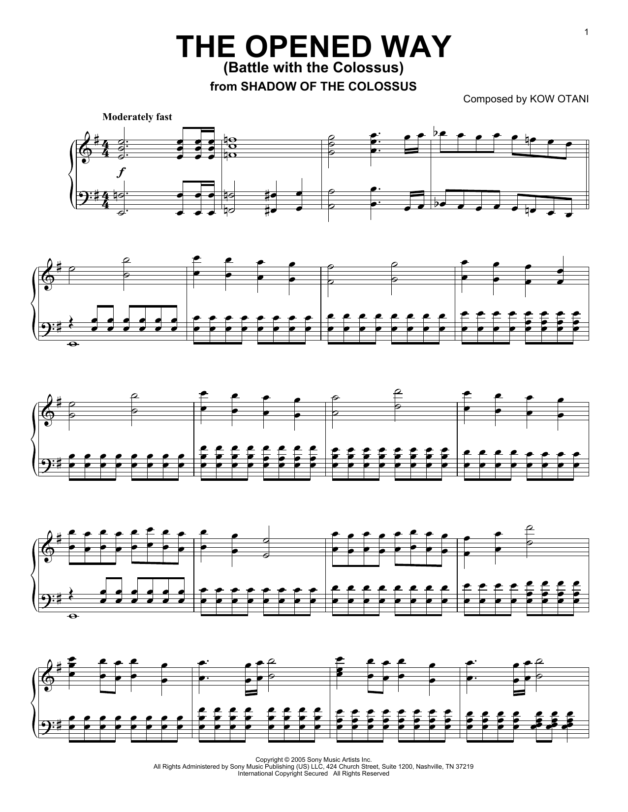 Kow Otani The Opened Way (Battle With The Colossus) (from Shadow Of The Colossus) sheet music notes and chords. Download Printable PDF.