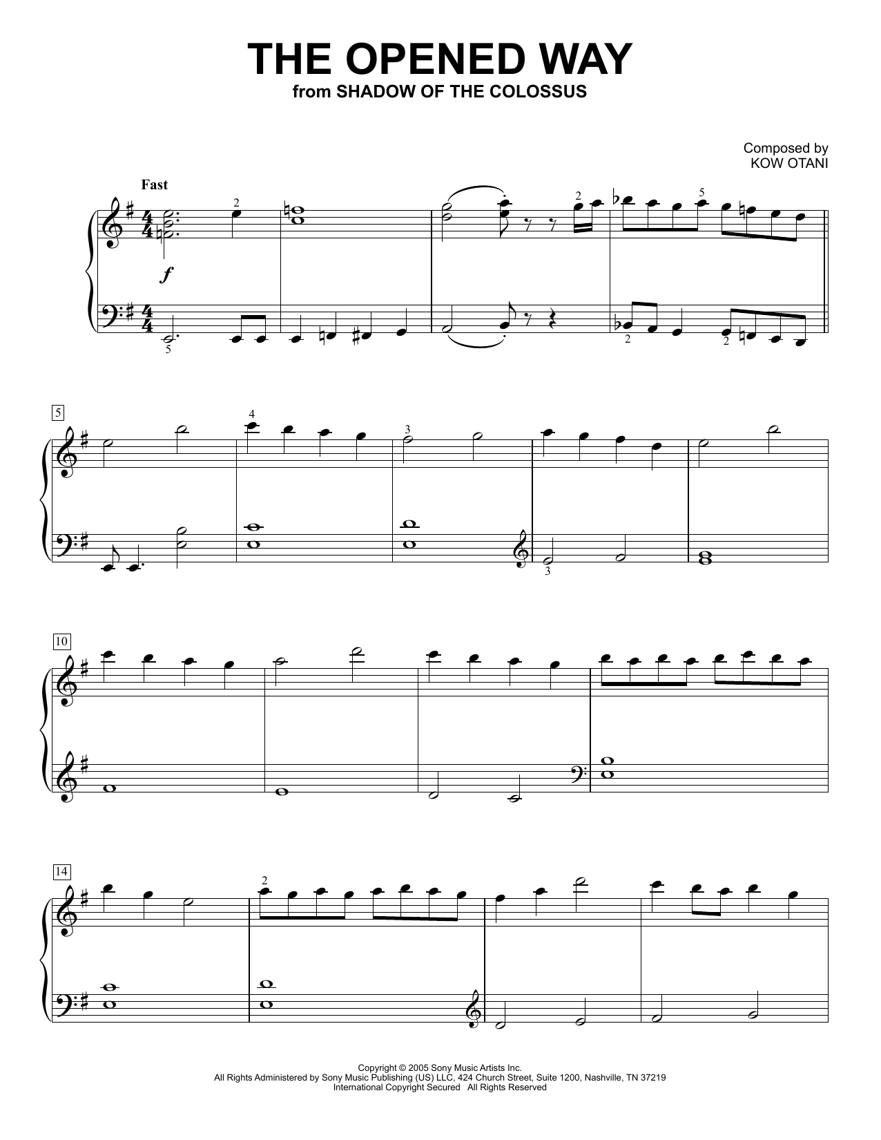 Kow Otani The Opened Way (from Shadow Of The Colossus) sheet music notes and chords arranged for Easy Piano Solo