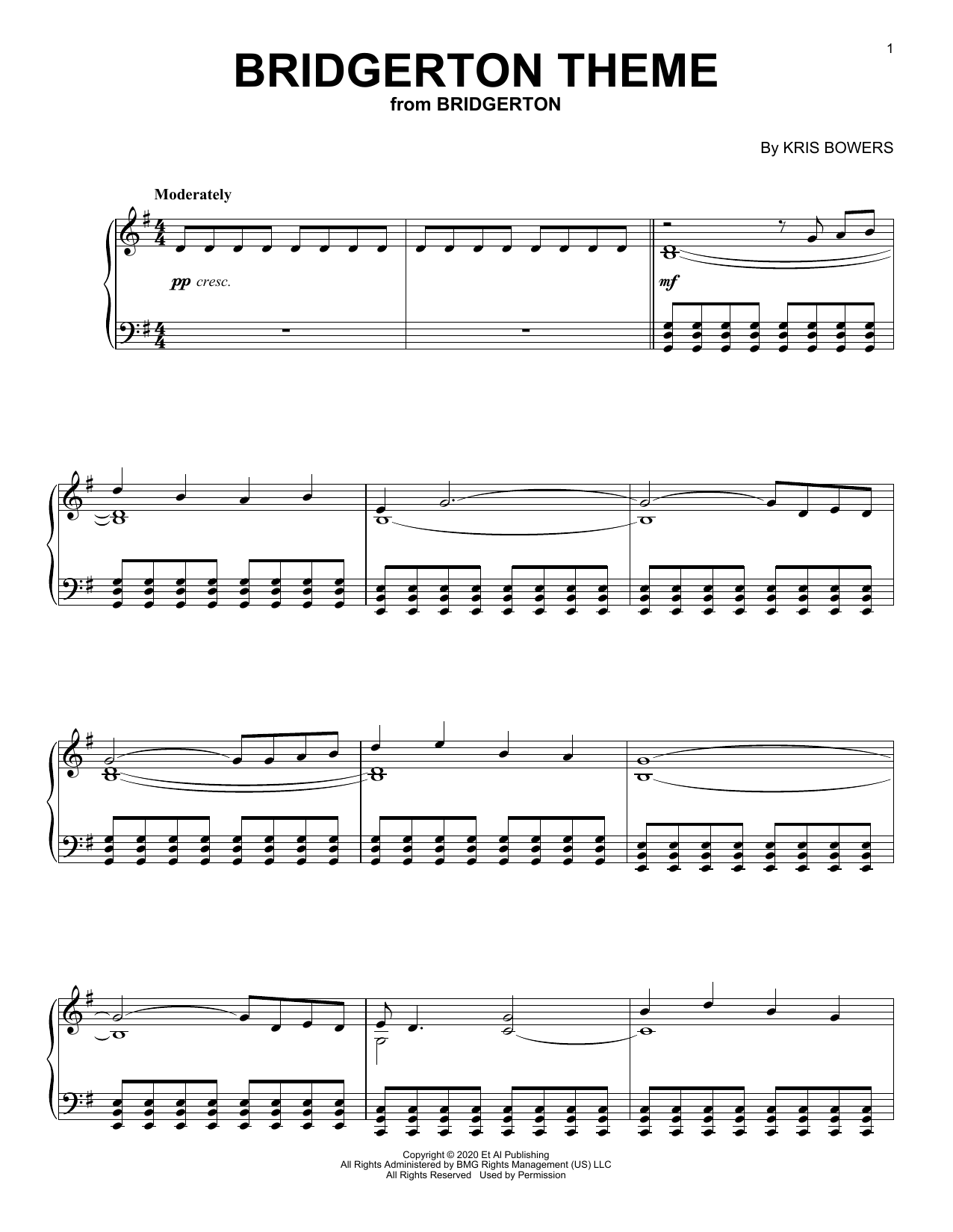 Kris Bowers Bridgerton Theme (from the Netflix series Bridgerton) sheet music notes and chords. Download Printable PDF.