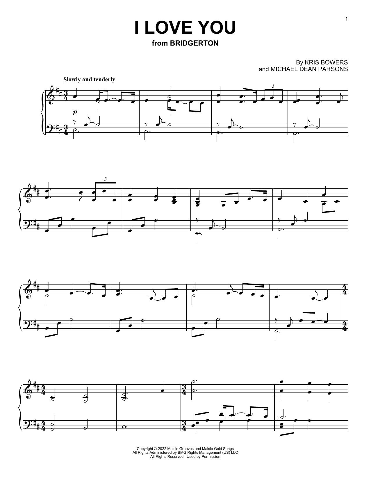 Kris Bowers I Love You (from the Netflix series Bridgerton) sheet music notes and chords. Download Printable PDF.