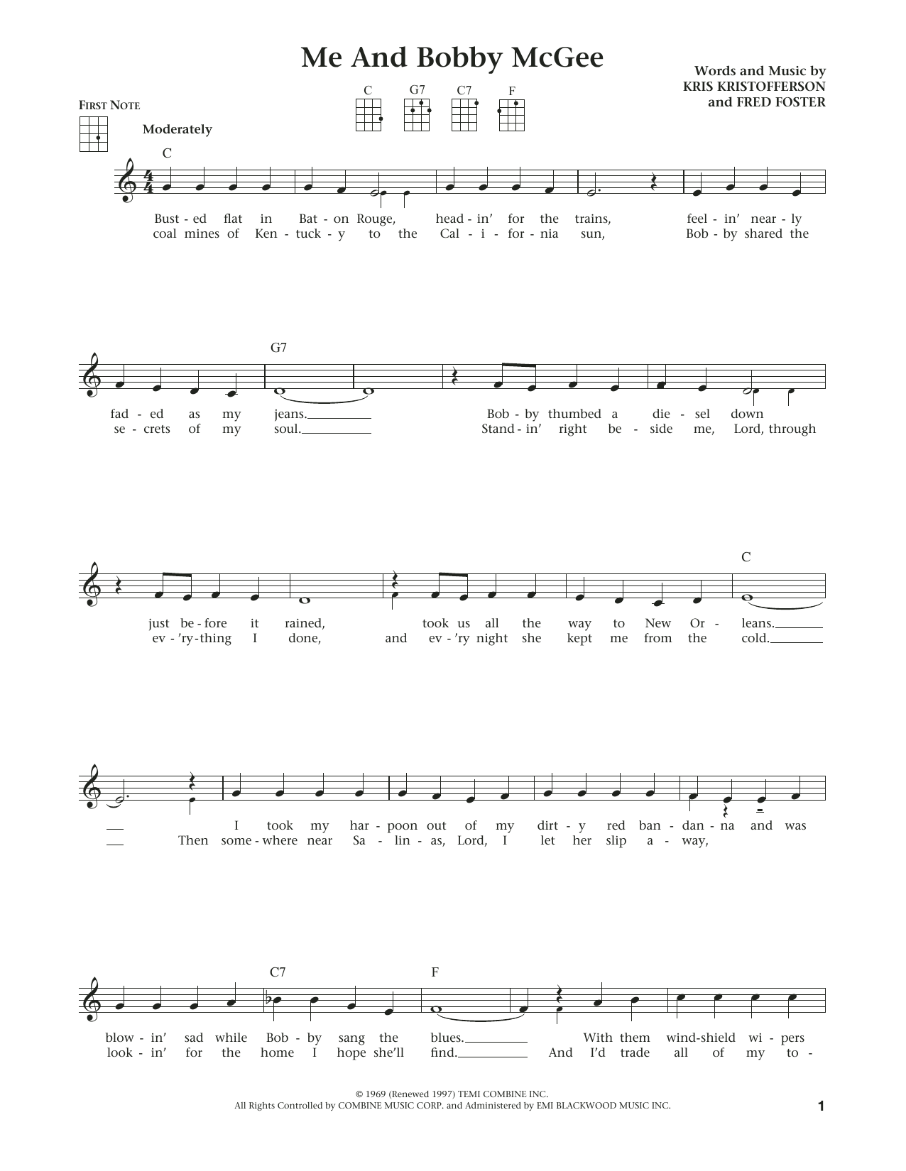 Kris Kristofferson Me And Bobby McGee (from The Daily Ukulele) (arr. Liz and Jim Beloff) sheet music notes and chords. Download Printable PDF.