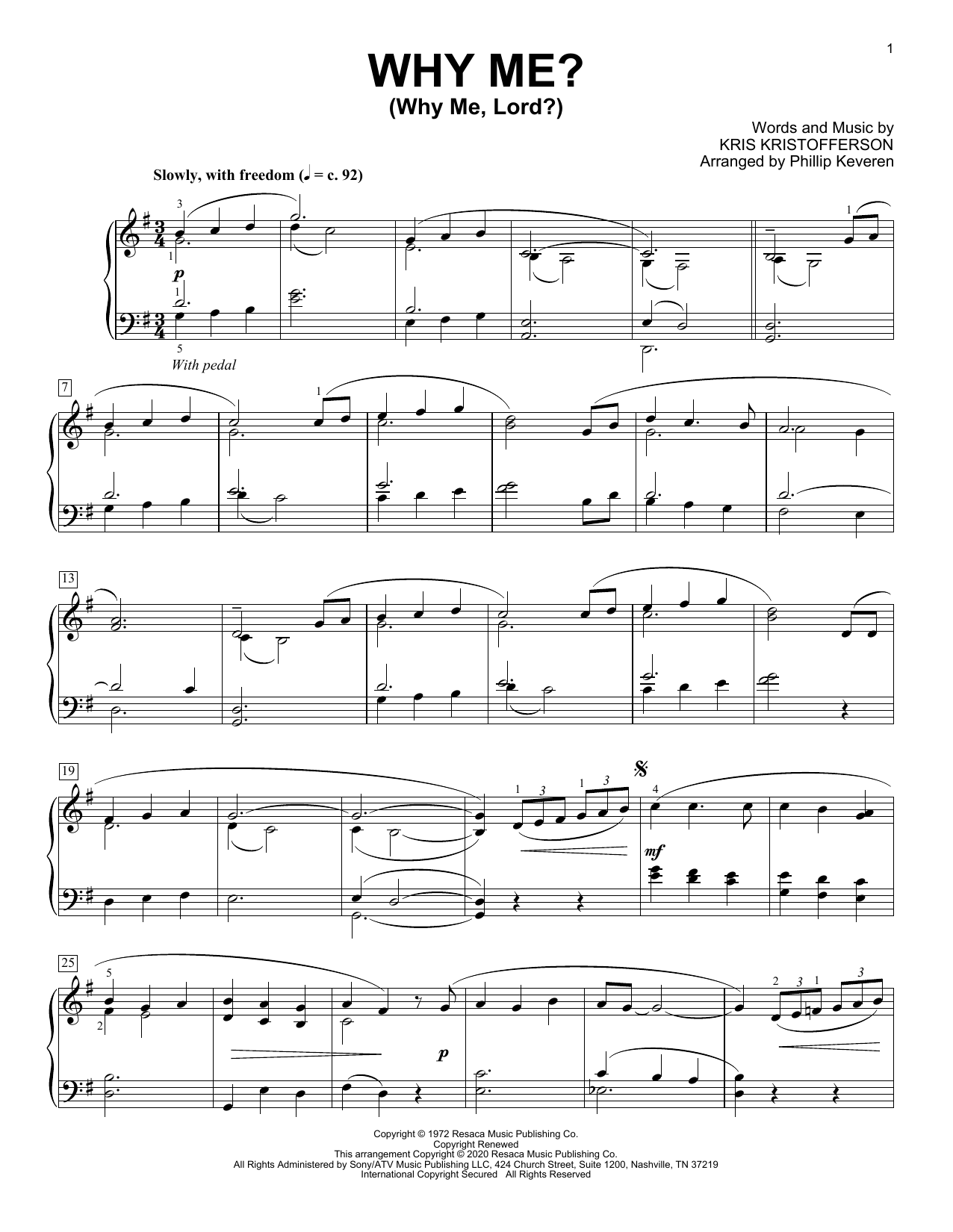 Kris Kristofferson Why Me? (Why Me, Lord?) [Classical version] (arr. Phillip Keveren) sheet music notes and chords. Download Printable PDF.