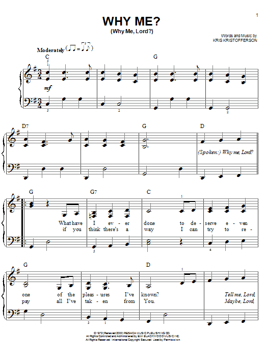 Kris Kristofferson Why Me? (Why Me, Lord?) sheet music notes and chords. Download Printable PDF.