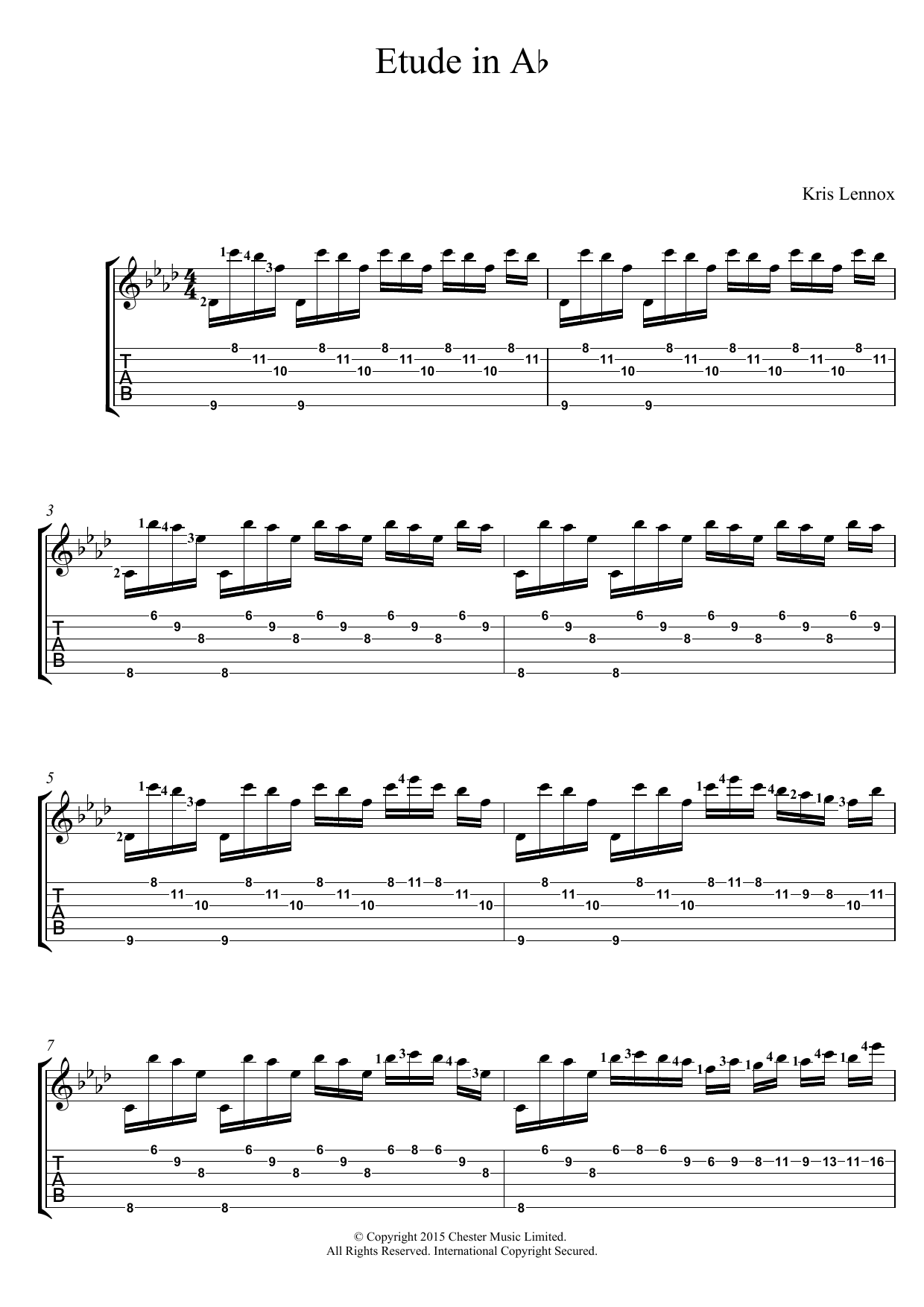 Learn to play Kris Lennox Etude In A Flat sheet music for Guitar Tab in minutes. Price: 7.8900$ Kris Lennox Etude In A Flat sheet music notes and chords arranged for Guitar Tab