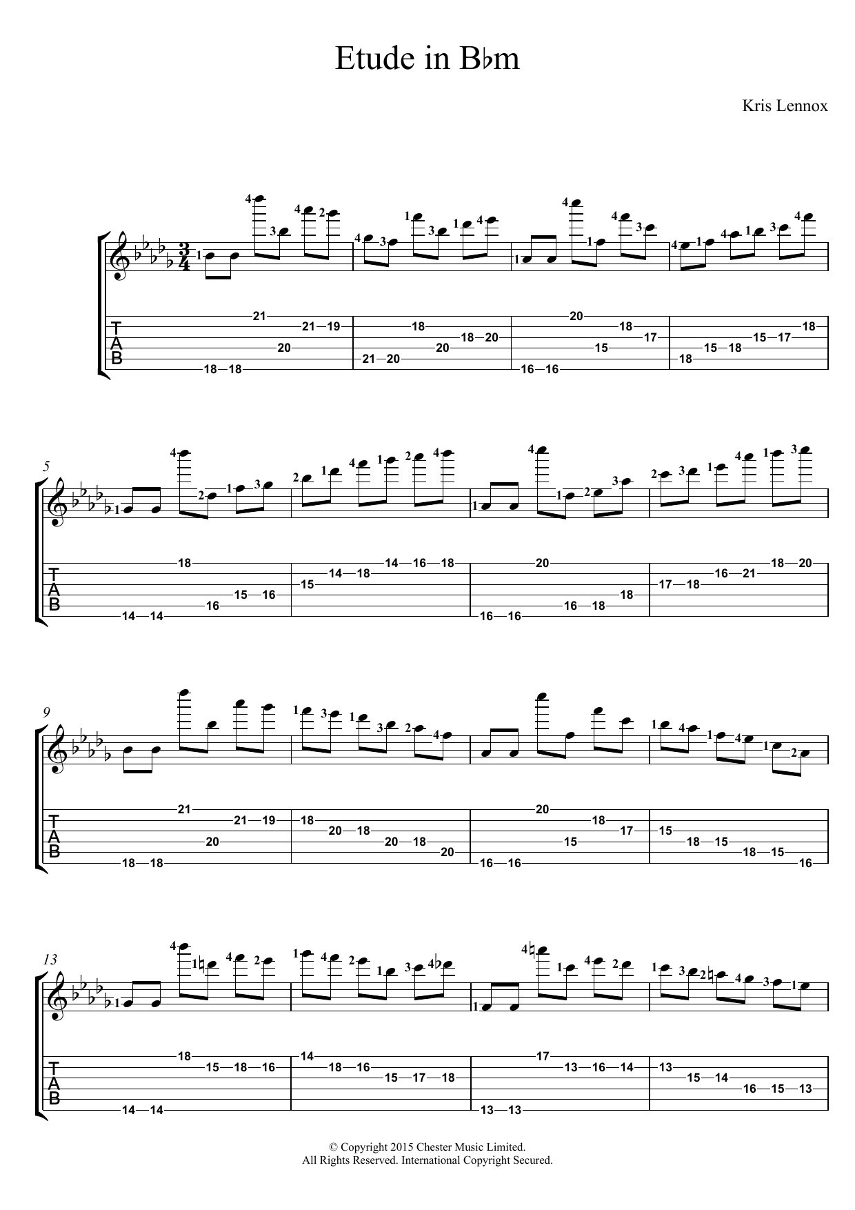 Learn to play Kris Lennox Etude In B Flat Minor sheet music for Guitar Tab in minutes. Price: 7.8900$ Kris Lennox Etude In B Flat Minor sheet music notes and chords arranged for Guitar Tab