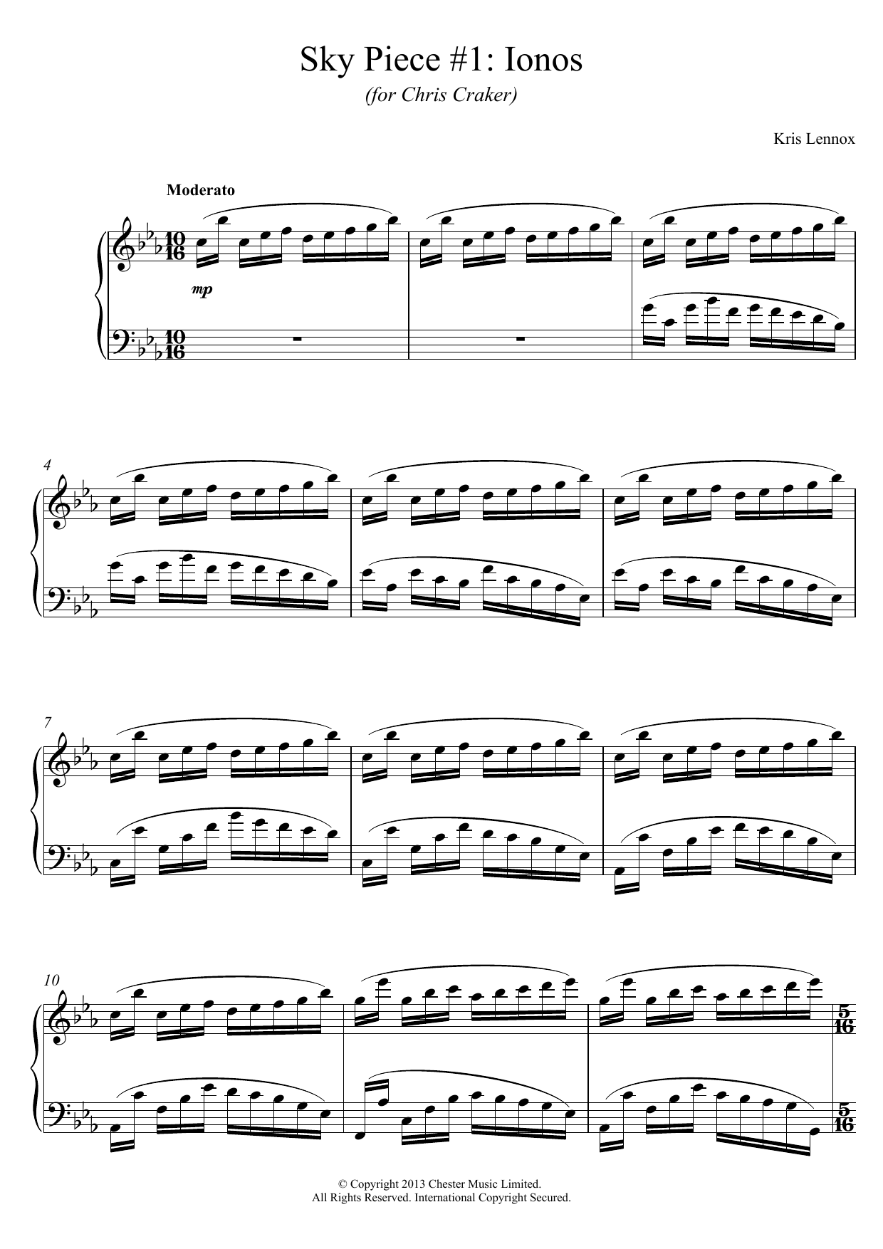 Kris Lennox Sky Piece #1 – Ionos sheet music notes and chords arranged for Piano Solo