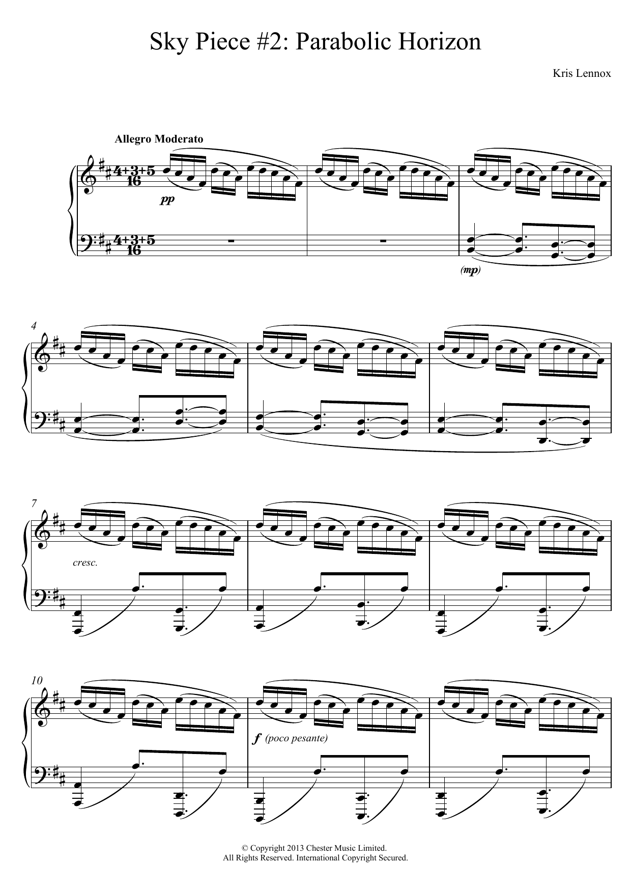 Learn to play Kris Lennox Sky Piece #2 – Parabolic Horizon sheet music for Piano Solo in minutes. Price: 7.8900$ Kris Lennox Sky Piece #2 – Parabolic Horizon sheet music notes and chords arranged for Piano Solo