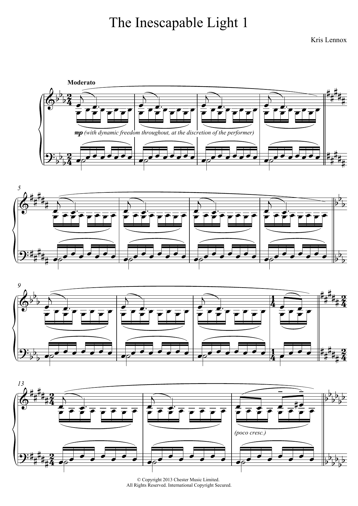 Learn to play Kris Lennox The Inescapable Light #1 sheet music for Piano Solo in minutes. Price: 7.8900$ Kris Lennox The Inescapable Light #1 sheet music notes and chords arranged for Piano Solo