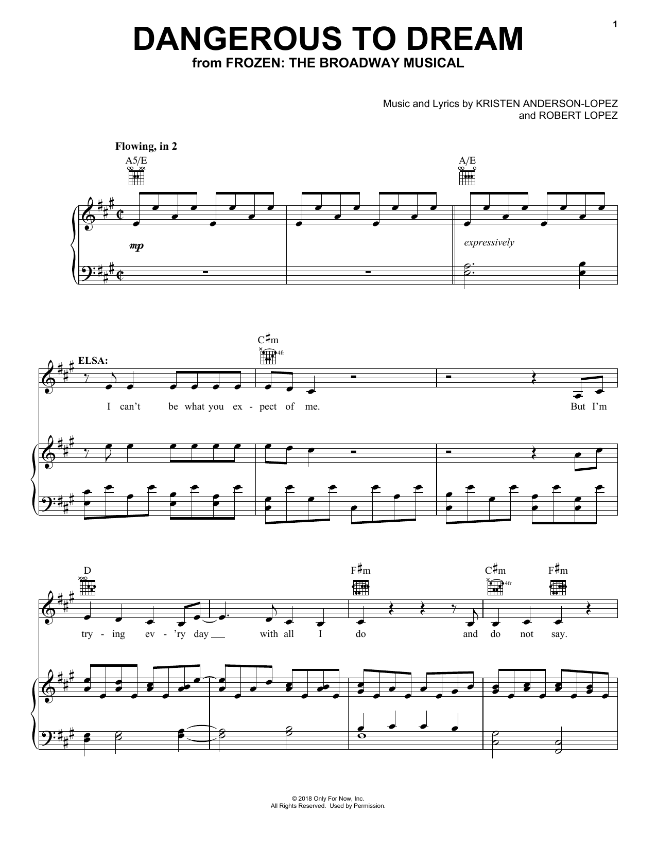 Kristen Anderson-Lopez & Robert Lopez Dangerous To Dream (from Frozen: the Broadway Musical) sheet music notes and chords. Download Printable PDF.