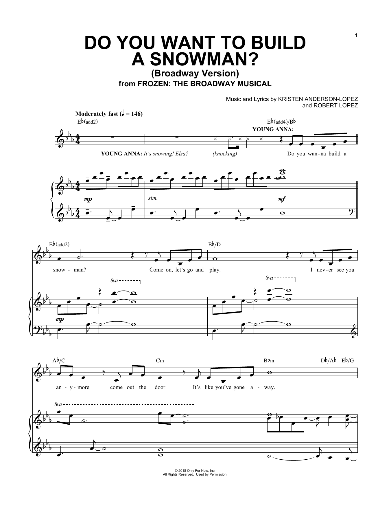 Kristen Anderson-Lopez & Robert Lopez Do You Want To Build A Snowman? (from Frozen: The Broadway Musical) sheet music notes and chords. Download Printable PDF.