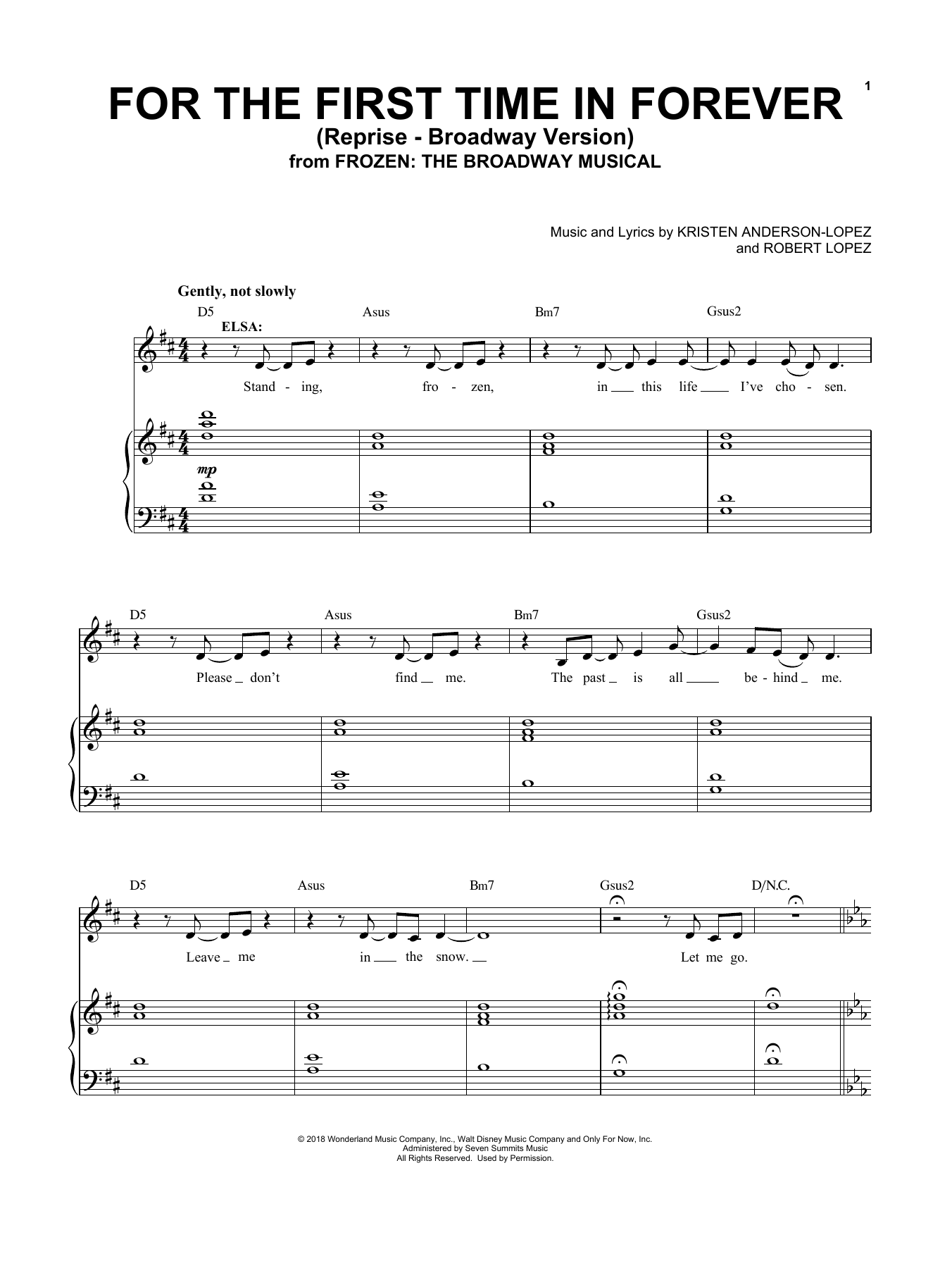 Kristen Anderson-Lopez & Robert Lopez For The First Time In Forever (Reprise) (from Frozen: The Broadway Musical) sheet music notes and chords. Download Printable PDF.