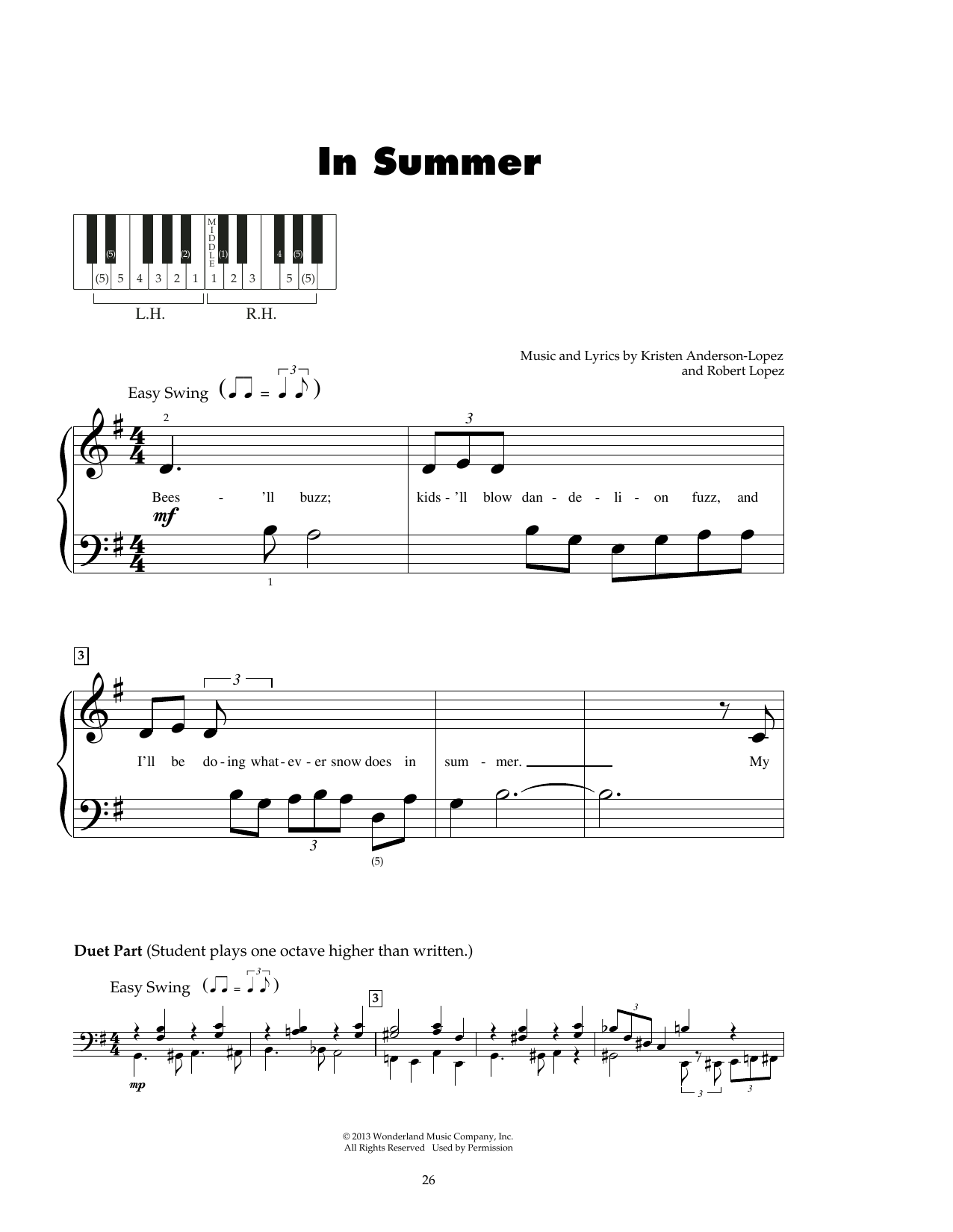 Kristen Anderson-Lopez & Robert Lopez In Summer (from Frozen) sheet music notes and chords. Download Printable PDF.