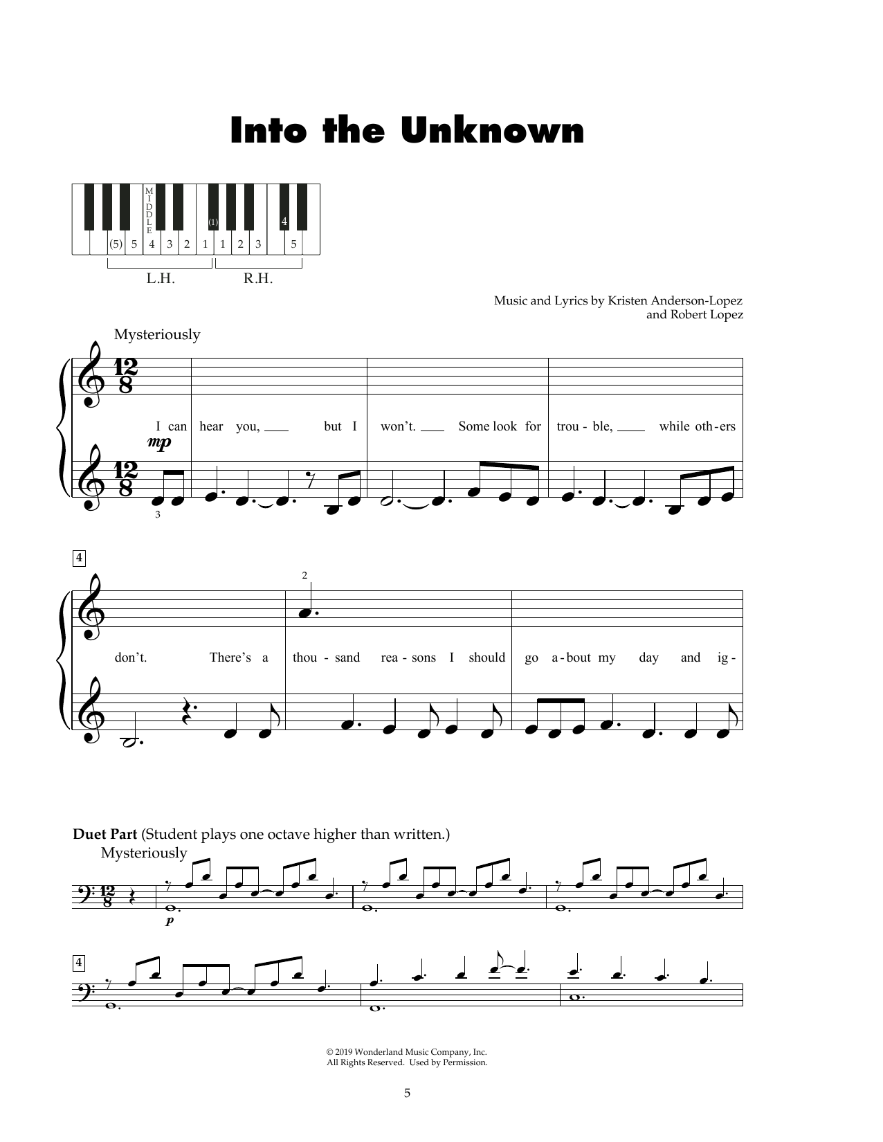 Kristen Anderson-Lopez & Robert Lopez Into The Unknown (from Frozen 2) sheet music notes and chords. Download Printable PDF.