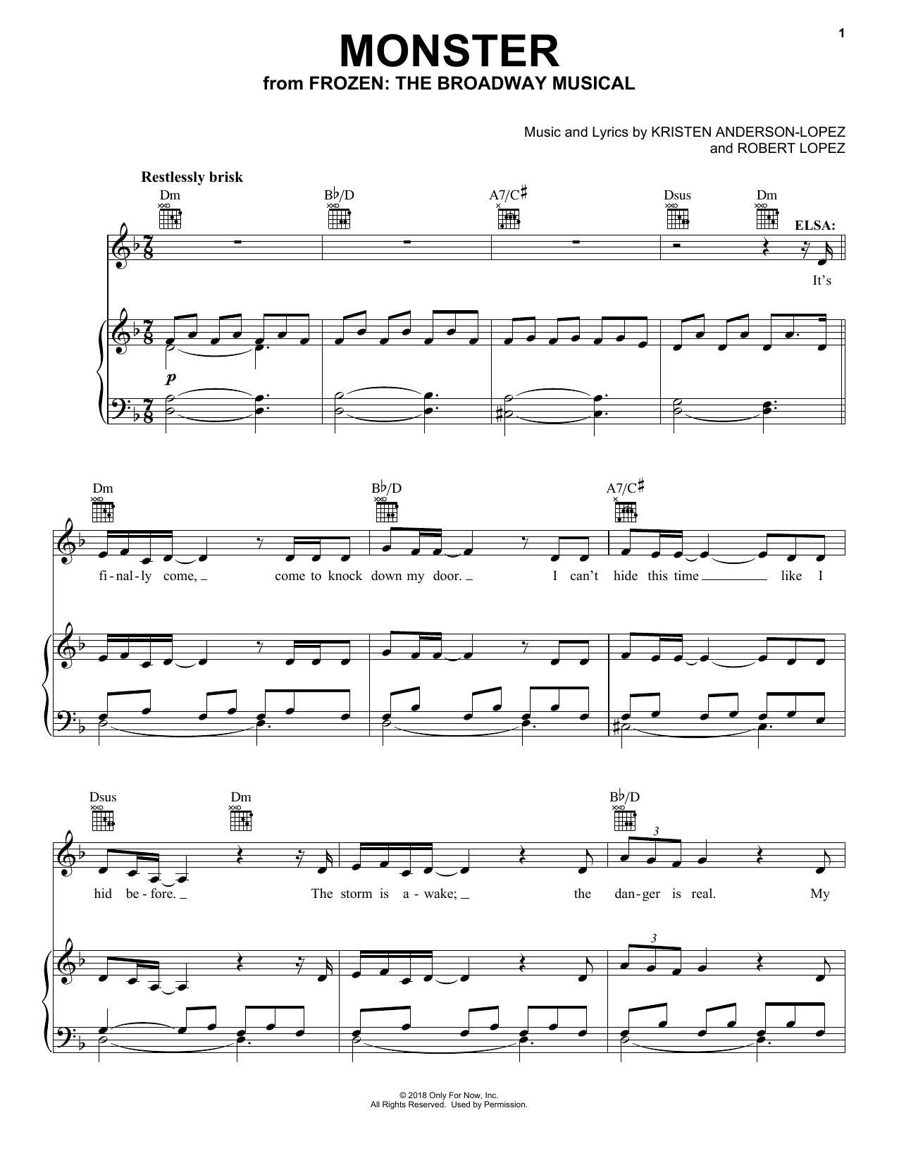 Kristen Anderson-Lopez & Robert Lopez Monster sheet music notes and chords. Download Printable PDF.