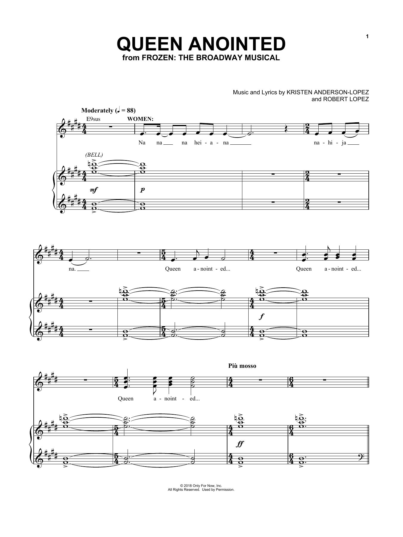 Kristen Anderson-Lopez & Robert Lopez Queen Anointed (from Frozen: The Broadway Musical) sheet music notes and chords arranged for Piano & Vocal