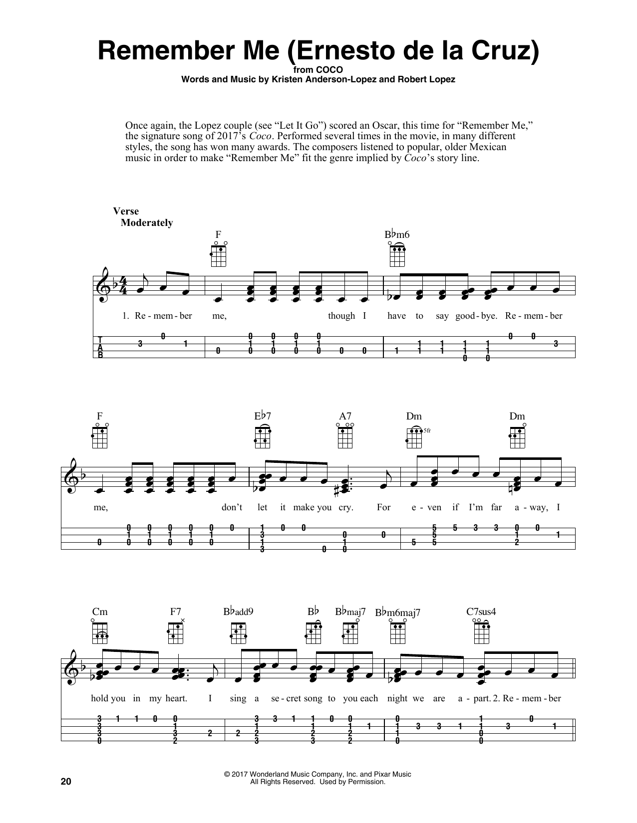 Kristen Anderson-Lopez & Robert Lopez Remember Me (Ernesto de la Cruz) (from Coco) (arr. Fred Sokolow) sheet music notes and chords. Download Printable PDF.