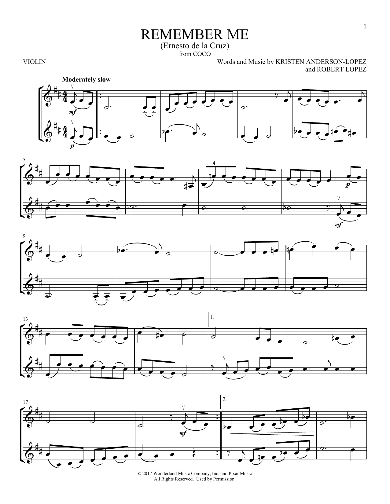 Kristen Anderson-Lopez & Robert Lopez Remember Me (Ernesto de la Cruz) (from Disney's Coco) sheet music notes and chords. Download Printable PDF.