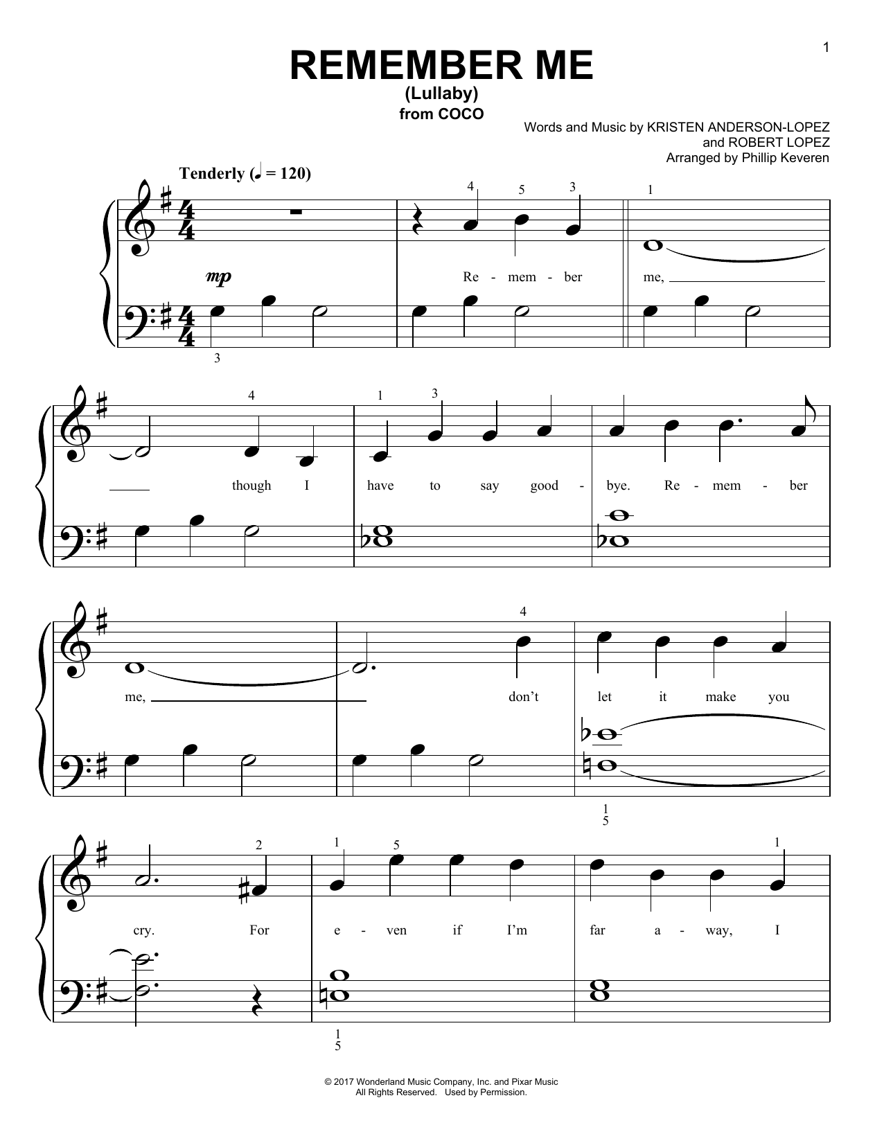 Learn to play Kristen Anderson-Lopez & Robert Lopez Remember Me (Lullaby) (from Coco) (arr. Phillip Keveren) sheet music for Big Note Piano in minutes. Price: 6.9900$ Kristen Anderson-Lopez & Robert Lopez Remember Me (Lullaby) (from Coco) (arr. Phillip Keveren) sheet music notes and chords arranged for Big Note Piano
