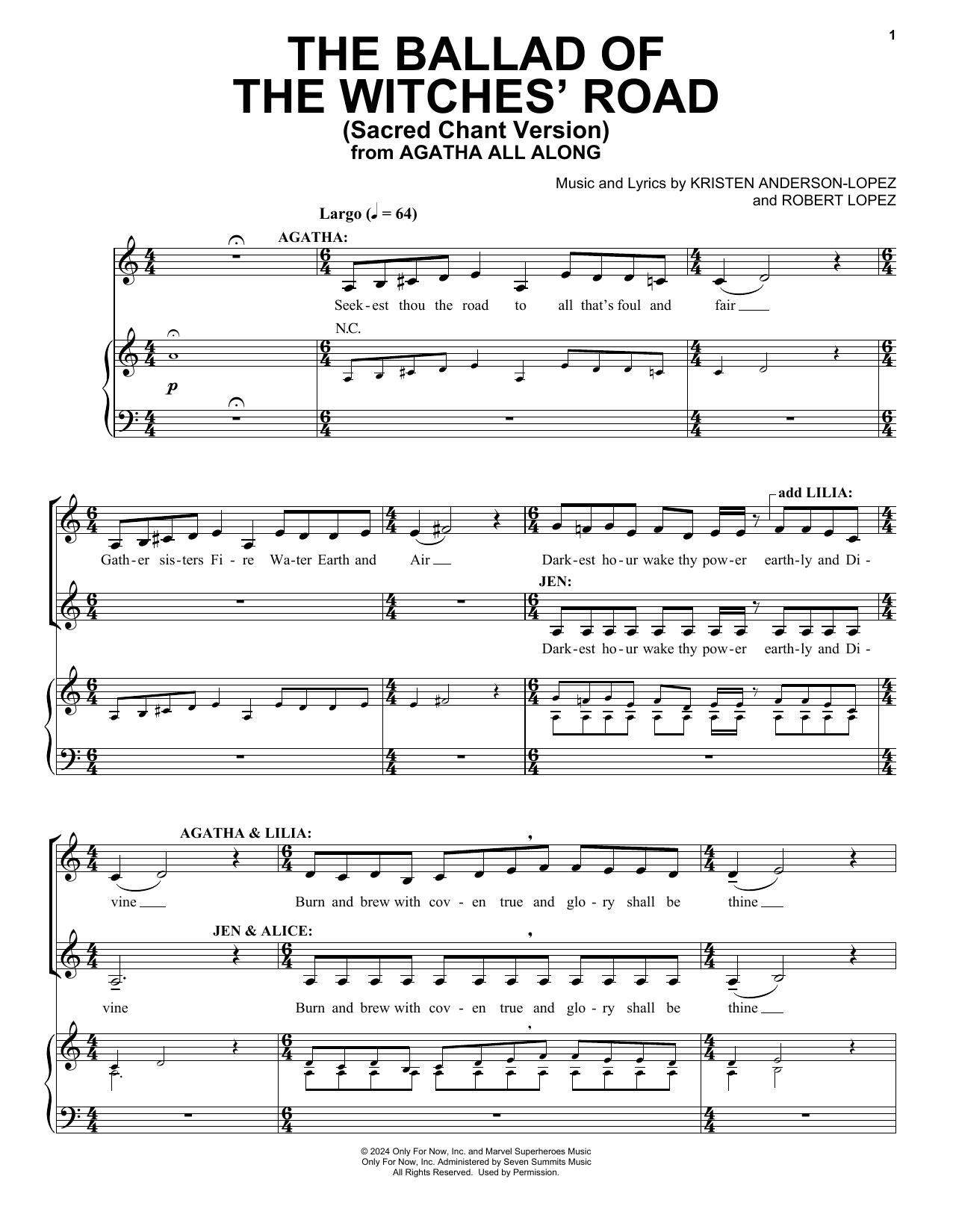 Kristen Anderson-Lopez & Robert Lopez The Ballad Of The Witches' Road (Sacred Chant Version) (from Agatha All Along) sheet music notes and chords. Download Printable PDF.