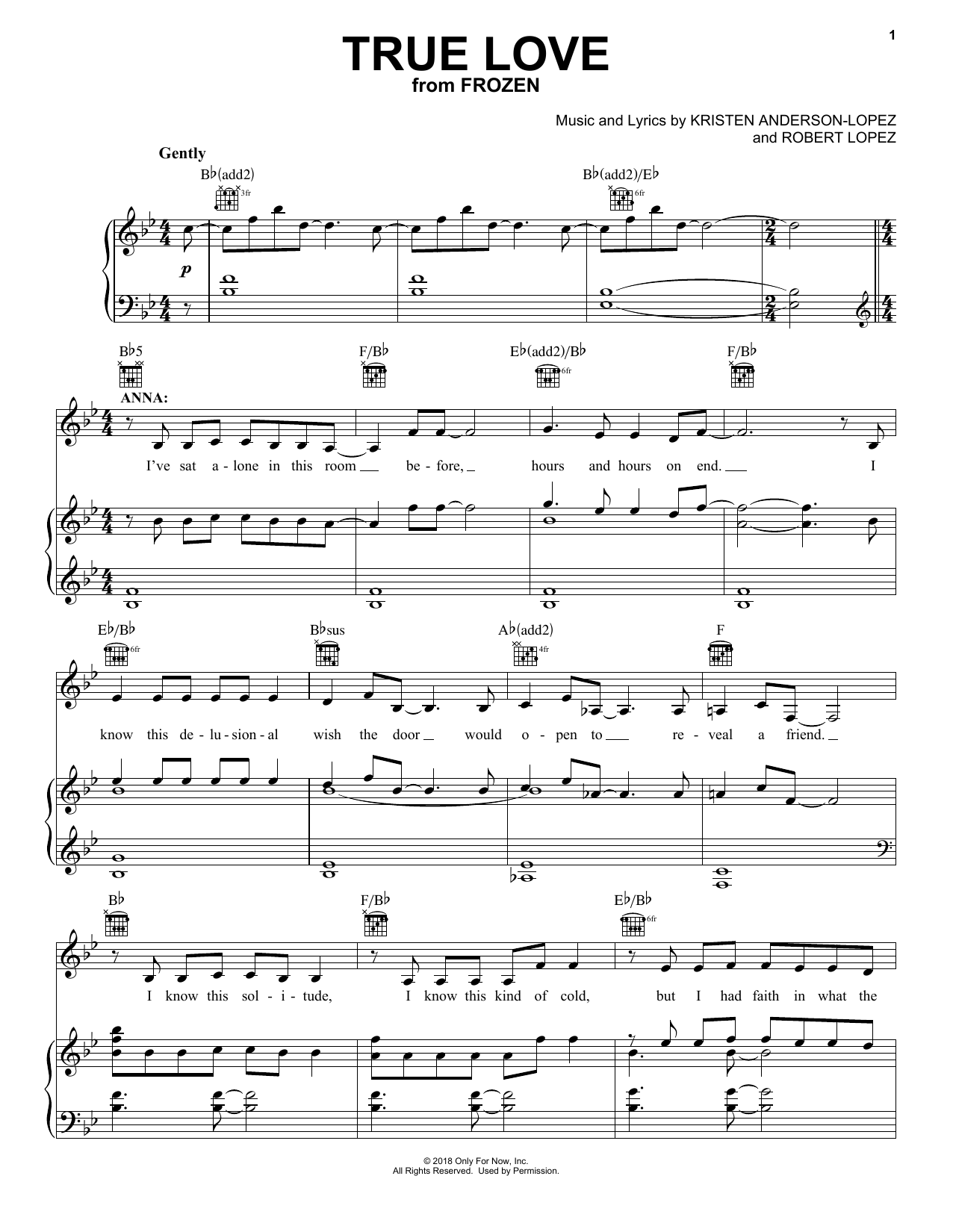 Kristen Anderson-Lopez & Robert Lopez True Love (from Frozen: The Broadway Musical) sheet music notes and chords. Download Printable PDF.