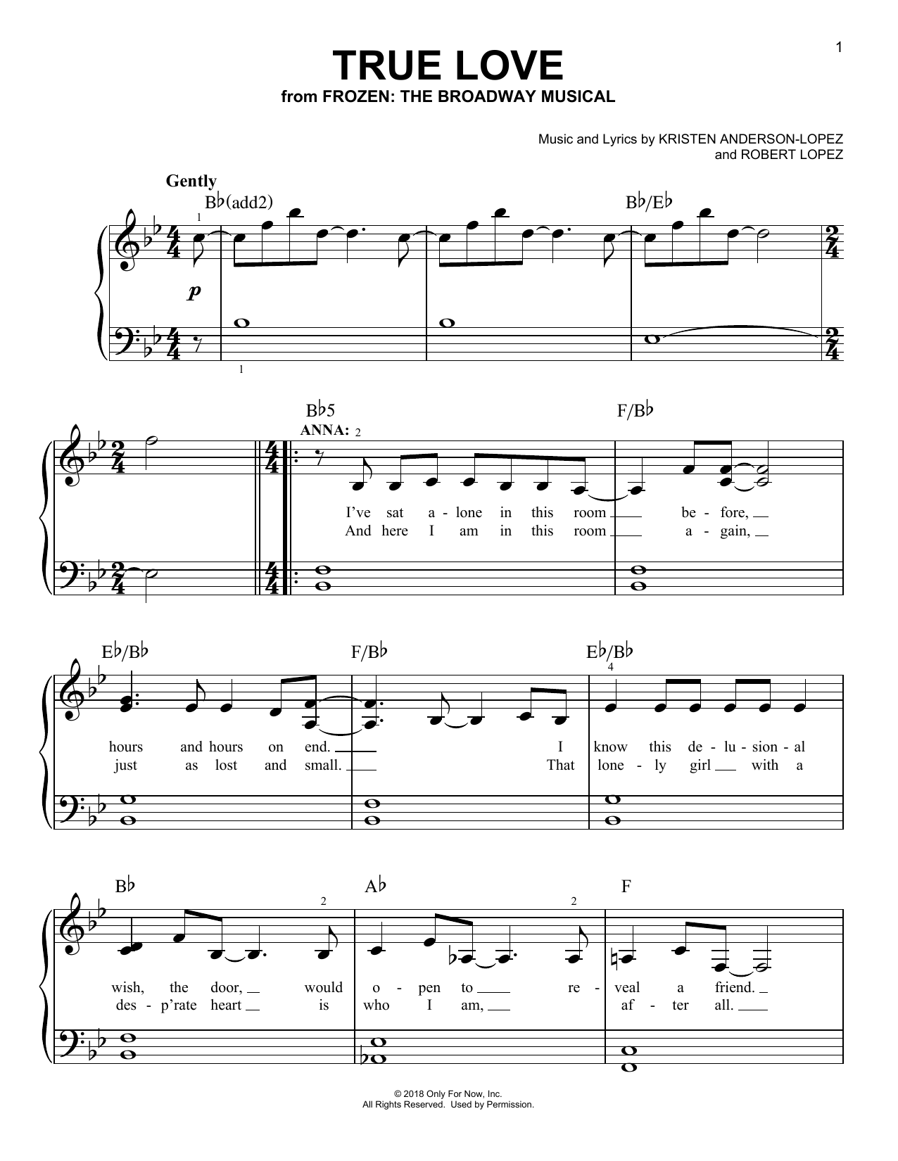 Kristen Anderson-Lopez & Robert Lopez True Love (from Frozen: The Broadway Musical) sheet music notes and chords. Download Printable PDF.