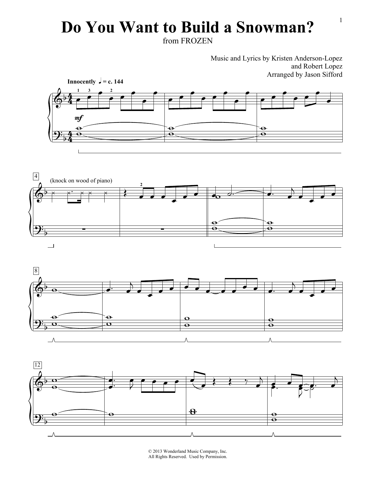 Kristen Bell, Agatha Lee Monn & Katie Lopez Do You Want To Build A Snowman? (from Frozen) (arr. Jason Sifford) sheet music notes and chords. Download Printable PDF.