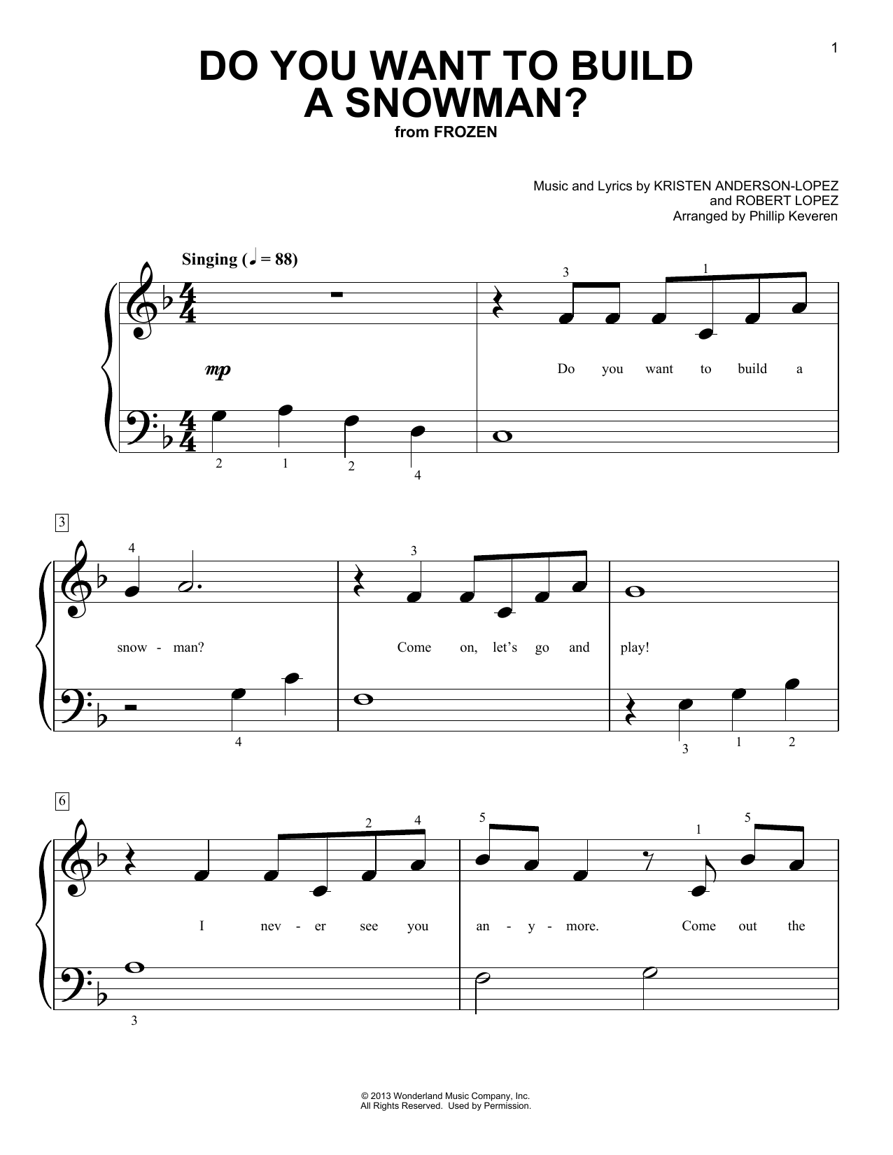 Kristen Bell, Agatha Lee Monn & Katie Lopez Do You Want To Build A Snowman? (from Disney's Frozen) (arr. Phillip Keveren) sheet music notes and chords. Download Printable PDF.