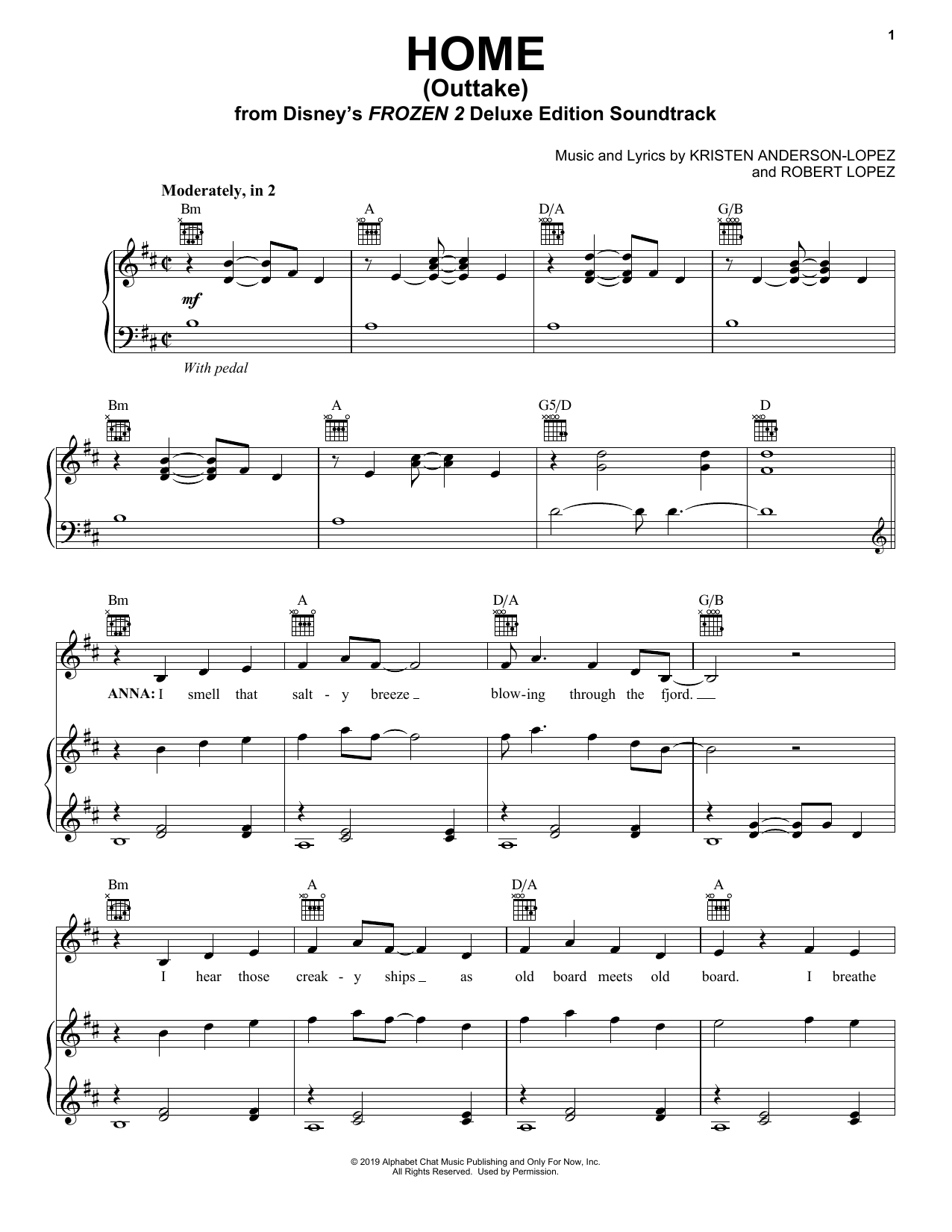 Kristen Bell Home - Outtake (from Disney's Frozen 2) sheet music notes and chords. Download Printable PDF.