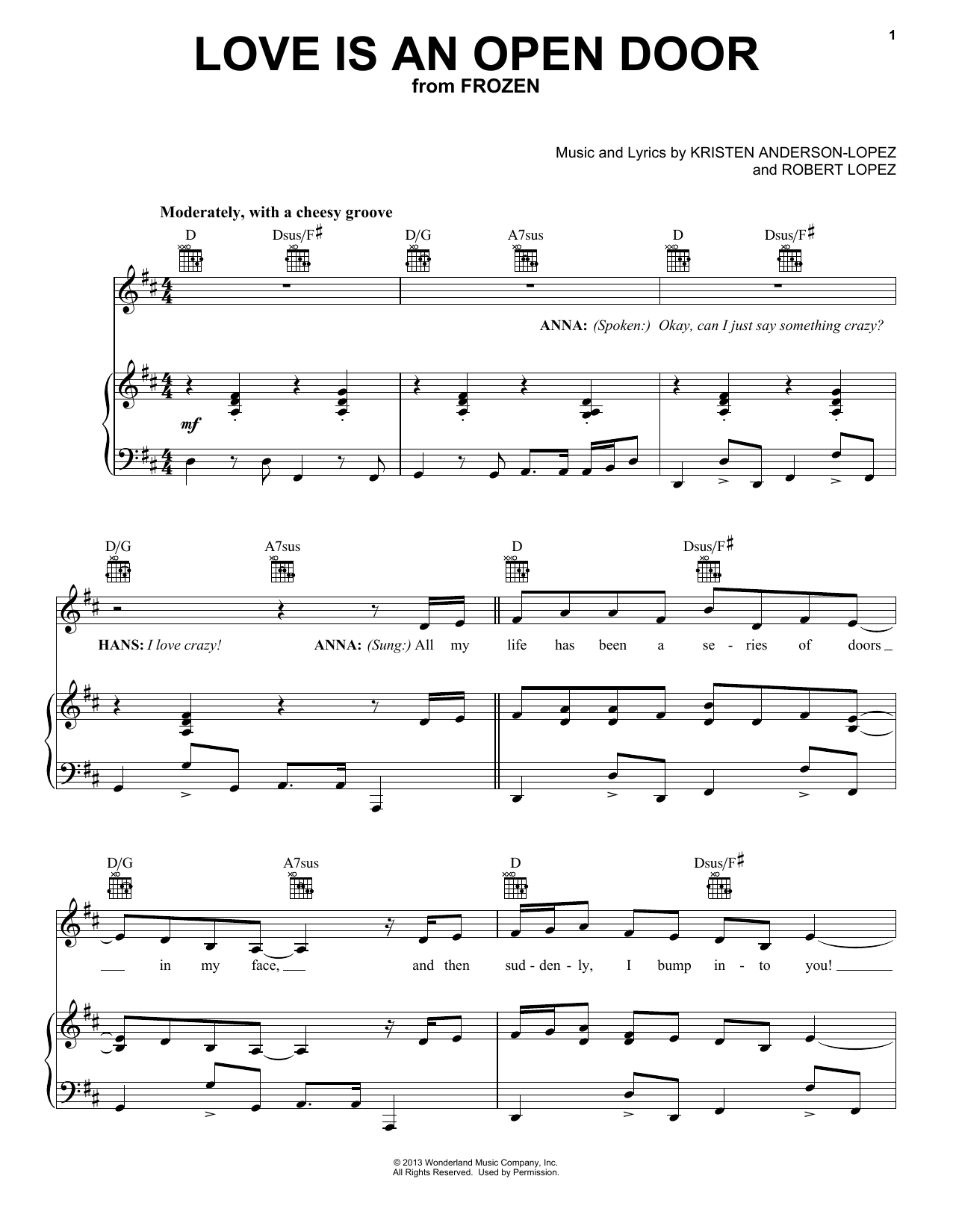 Kristen Bell & Santino Fontana Love Is An Open Door (from Frozen) sheet music notes and chords. Download Printable PDF.