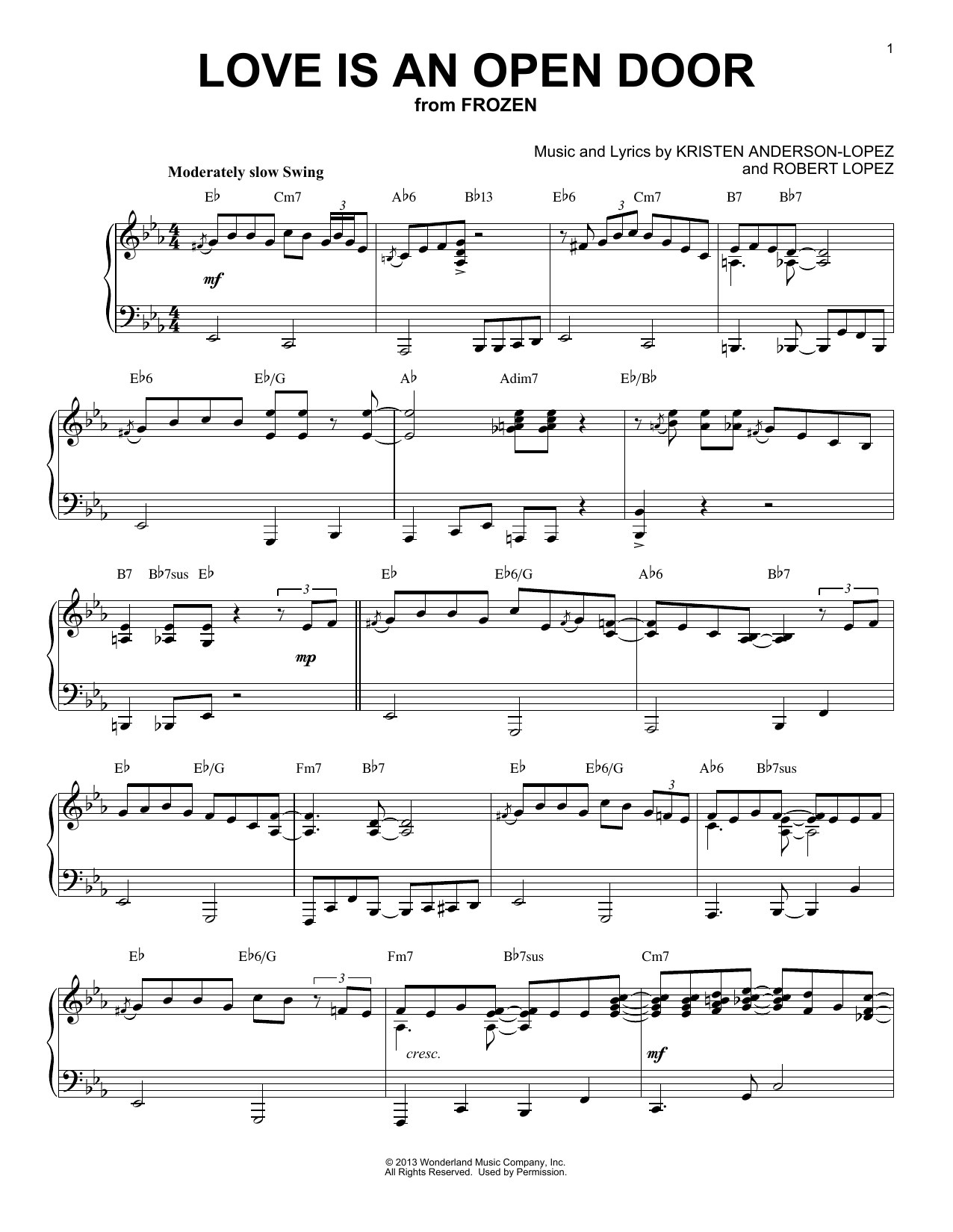 Kristen Bell & Santino Fontana Love Is An Open Door [Jazz version] (from Disney's Frozen) sheet music notes and chords. Download Printable PDF.