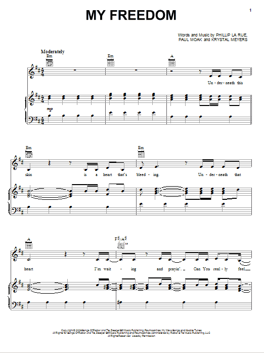 Krystal Meyers My Freedom sheet music notes and chords arranged for Piano, Vocal & Guitar Chords (Right-Hand Melody)