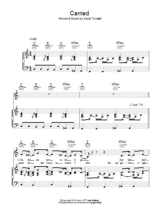 Learn to play KT Tunstall Carried sheet music for Piano, Vocal & Guitar Chords in minutes. Price: 7.8900$ KT Tunstall Carried sheet music notes and chords arranged for Piano, Vocal & Guitar Chords