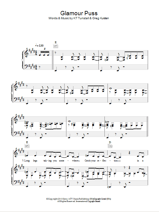 KT Tunstall Glamour Puss sheet music notes and chords arranged for Piano, Vocal & Guitar Chords