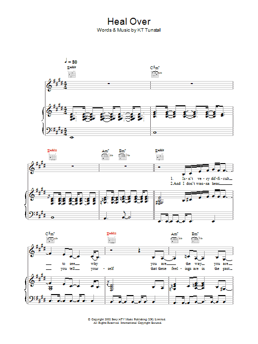 KT Tunstall Heal Over sheet music notes and chords. Download Printable PDF.