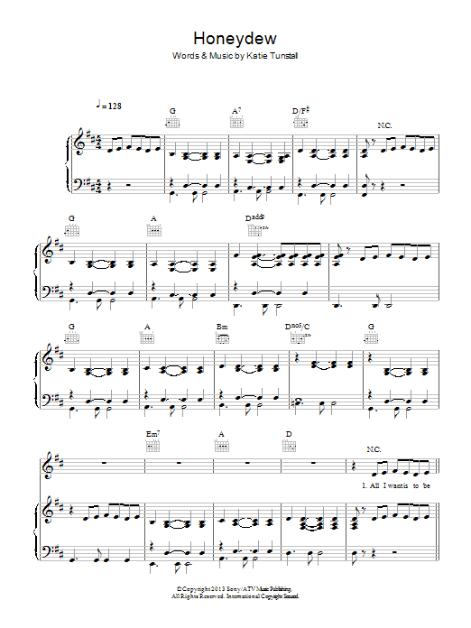 Learn to play KT Tunstall Honeydew sheet music for Piano, Vocal & Guitar Chords in minutes. Price: 7.8900$ KT Tunstall Honeydew sheet music notes and chords arranged for Piano, Vocal & Guitar Chords