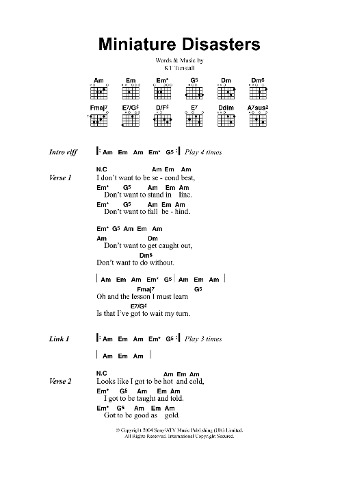 KT Tunstall Miniature Disasters sheet music notes and chords. Download Printable PDF.