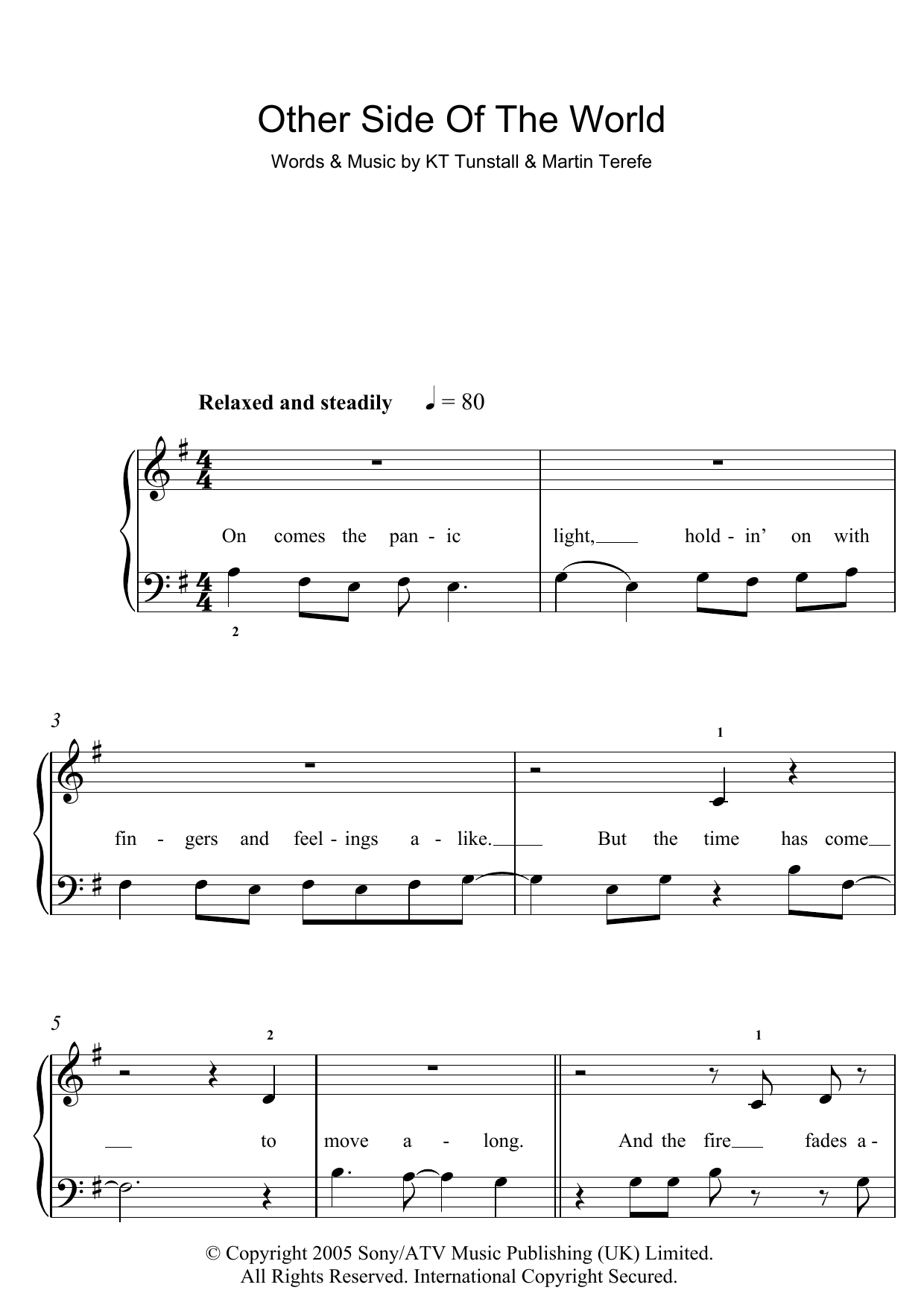 KT Tunstall Other Side Of The World sheet music notes and chords. Download Printable PDF.