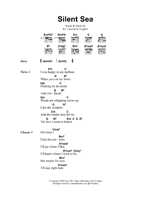 KT Tunstall Silent Sea sheet music notes and chords. Download Printable PDF.