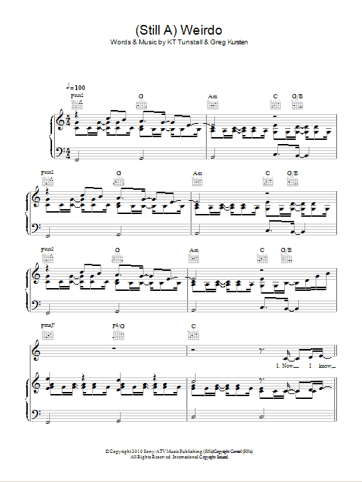 Learn to play KT Tunstall (Still A) Weirdo sheet music for Piano, Vocal & Guitar Chords in minutes. Price: 7.8900$ KT Tunstall (Still A) Weirdo sheet music notes and chords arranged for Piano, Vocal & Guitar Chords