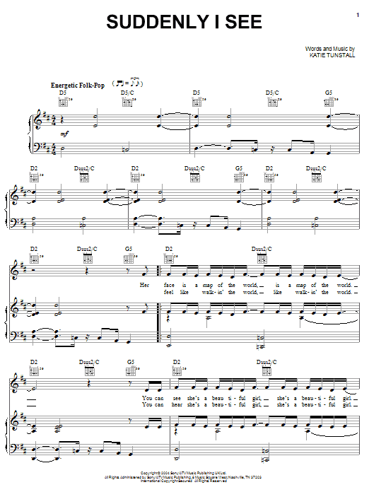 KT Tunstall Suddenly I See sheet music notes and chords. Download Printable PDF.