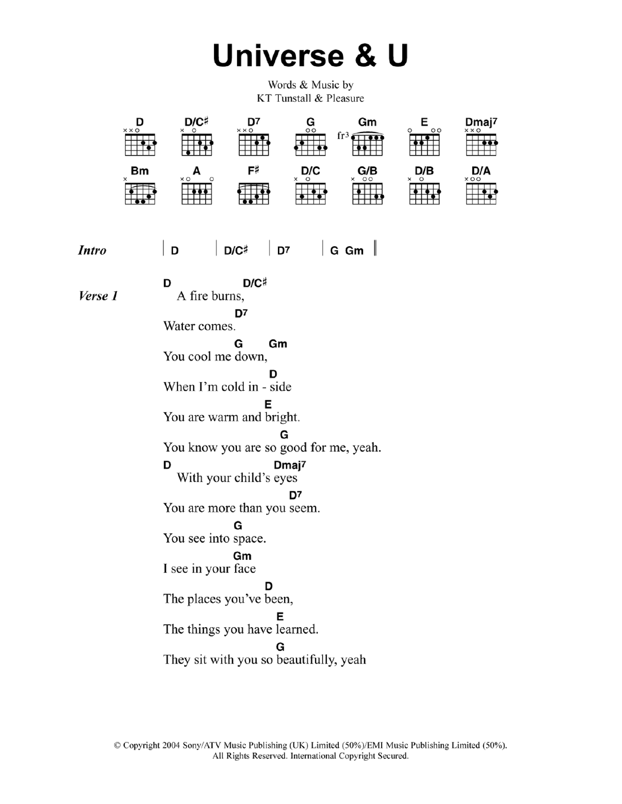 Learn to play KT Tunstall Universe & U sheet music for Guitar Chords/Lyrics in minutes. Price: 4.4900$ KT Tunstall Universe & U sheet music notes and chords arranged for Guitar Chords/Lyrics