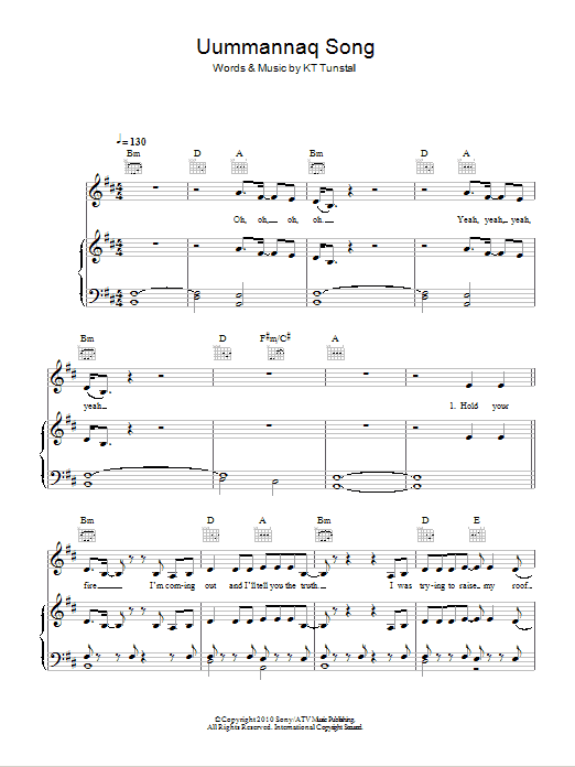 Learn to play KT Tunstall Uummannaq Song sheet music for Piano, Vocal & Guitar Chords in minutes. Price: 7.8900$ KT Tunstall Uummannaq Song sheet music notes and chords arranged for Piano, Vocal & Guitar Chords
