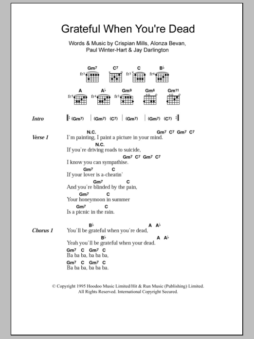 Kula Shaker Grateful When You're Dead/Jerry Was There sheet music notes and chords. Download Printable PDF.